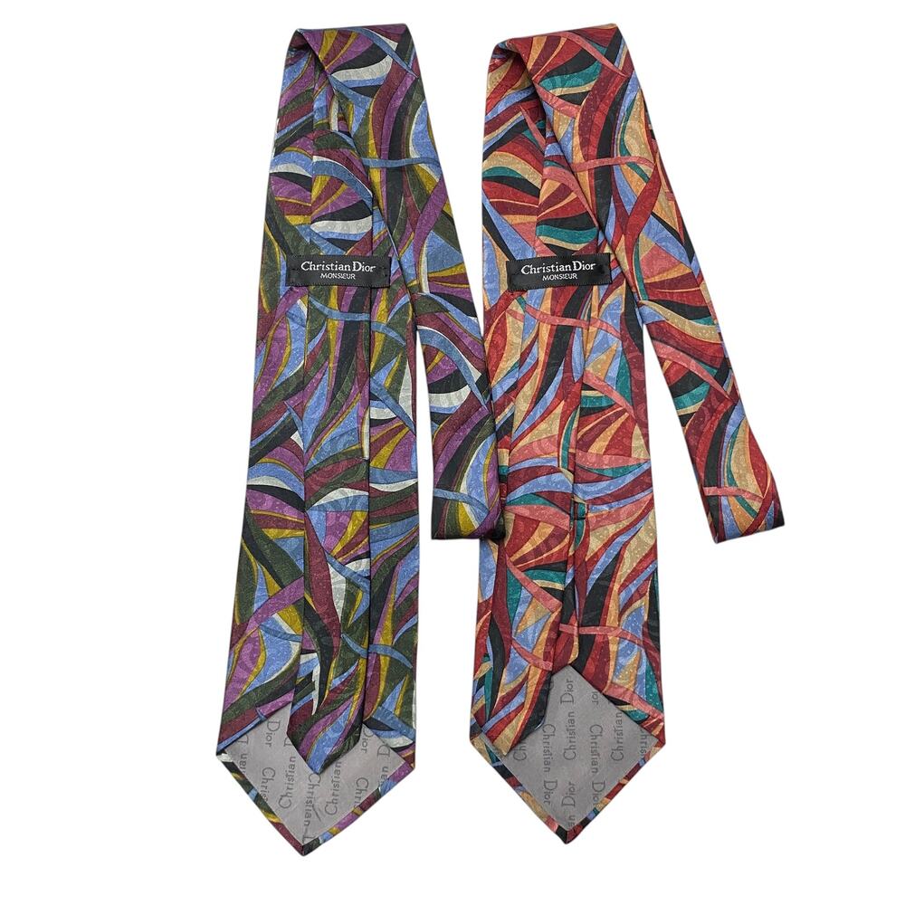 Vintage Christian Dior Printed Polyester Neck Tie Lot Of 2 - Picture 6 of 8